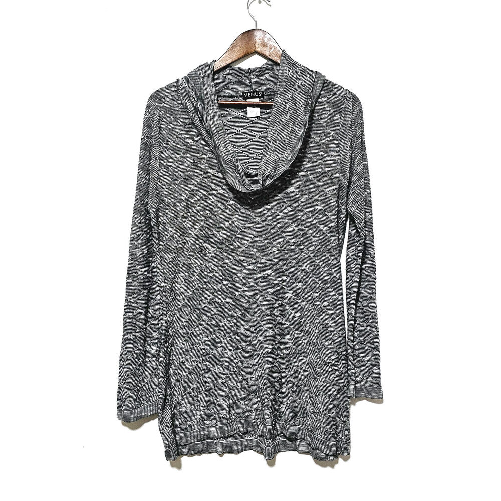 Venus Cowl Neck Sweater Women's Size XL Black/White Casual Cozy Lightweight